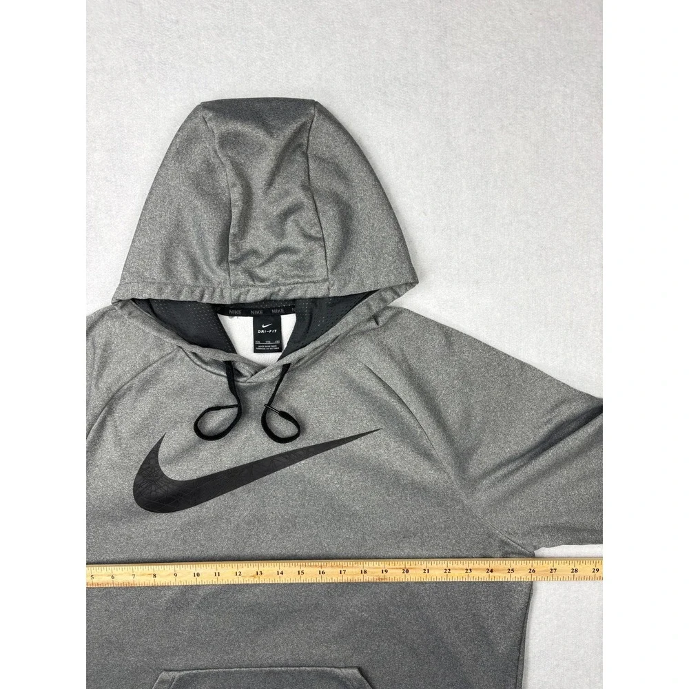 Nike‎ Dri-FIT Hoodie Mens 2XL Heather Gray Big Swoosh Fleece Pullover Sweatshirt
